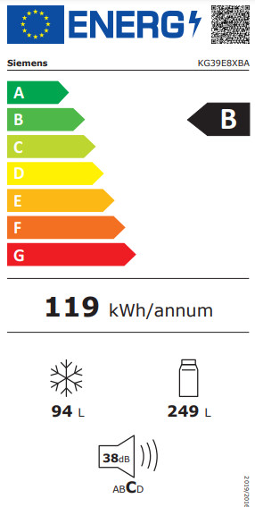 Siemens KG39E8XBA energielabel