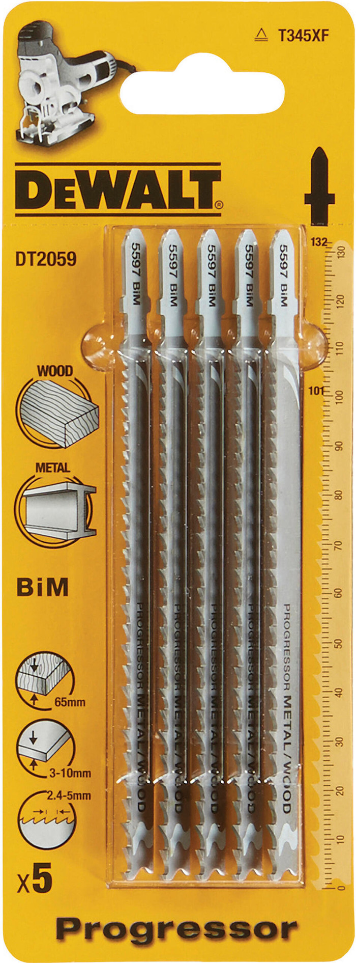 DeWalt 5-teiliges Stichsägeblatt-Set Universeel (T345XF) verpackung