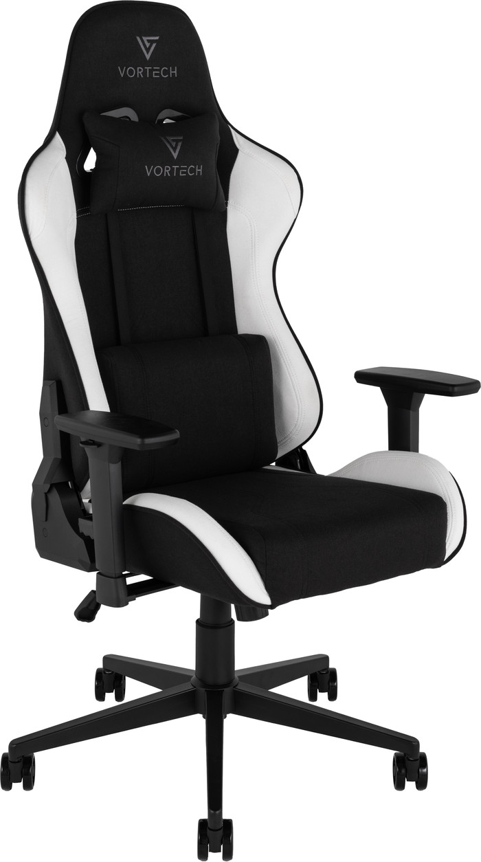 Vortech Essential Gaming Chair White + Vortech Floor Mat Black left side