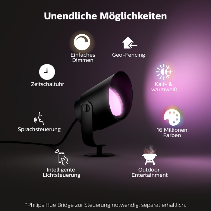 Philips Hue Lily XL Spießstrahler White & Color Erweiterung 3er-Pack produkt in gebrauch