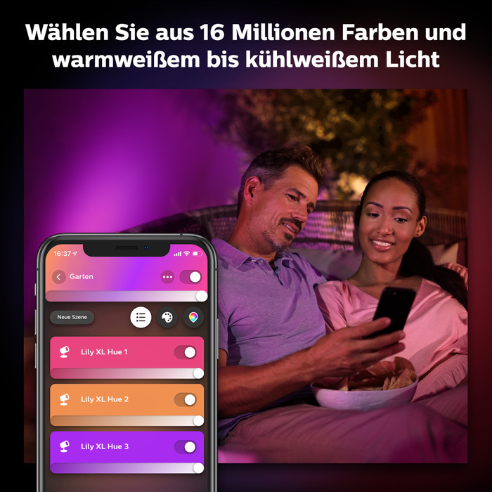 Philips Hue Lily XL Spießstrahler White & Color Erweiterung 3er-Pack produkt in gebrauch