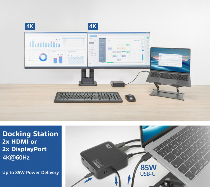 ACT USB-C Dual 4K Monitor DisplayLink Dockingstation produkt in gebrauch