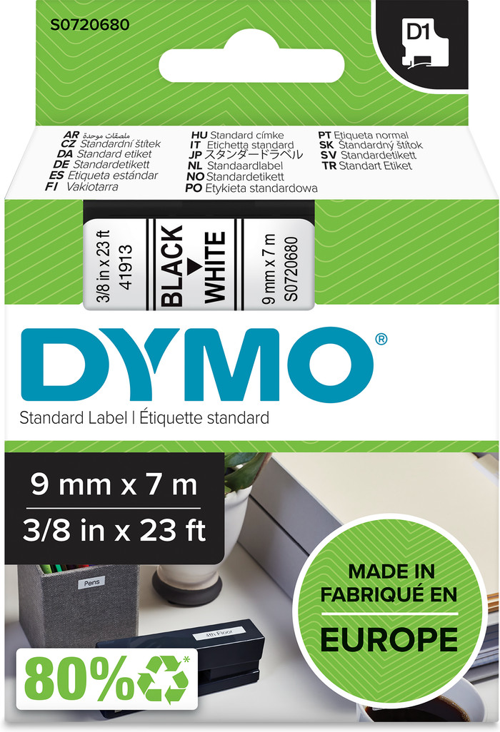 DYMO D1 9mm x 7m Black White Labels Main Image