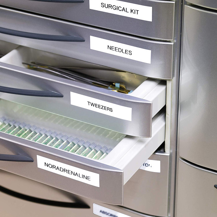 DYMO D1 12mm x 7m Black White Labels product in use