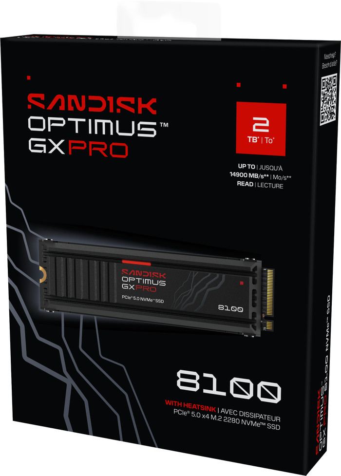 SANDISK Optimus GX PRO 8100 2TB PCIe 5.0 NVMe-SSD mit Kühlkörper verpackung