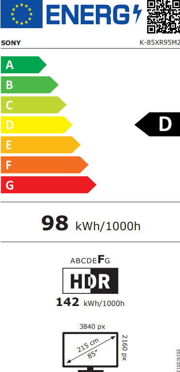Sony BRAVIA 9 II True RGB 85 inches (2026) energy label
