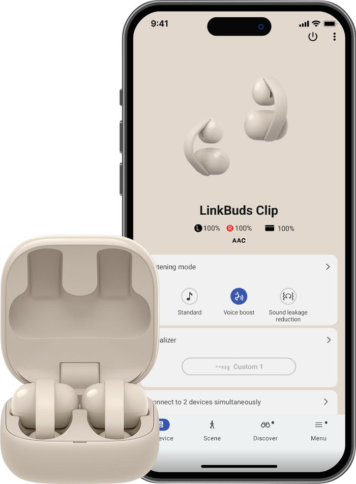 Sony Linkbuds Clip Beige produkt in gebrauch