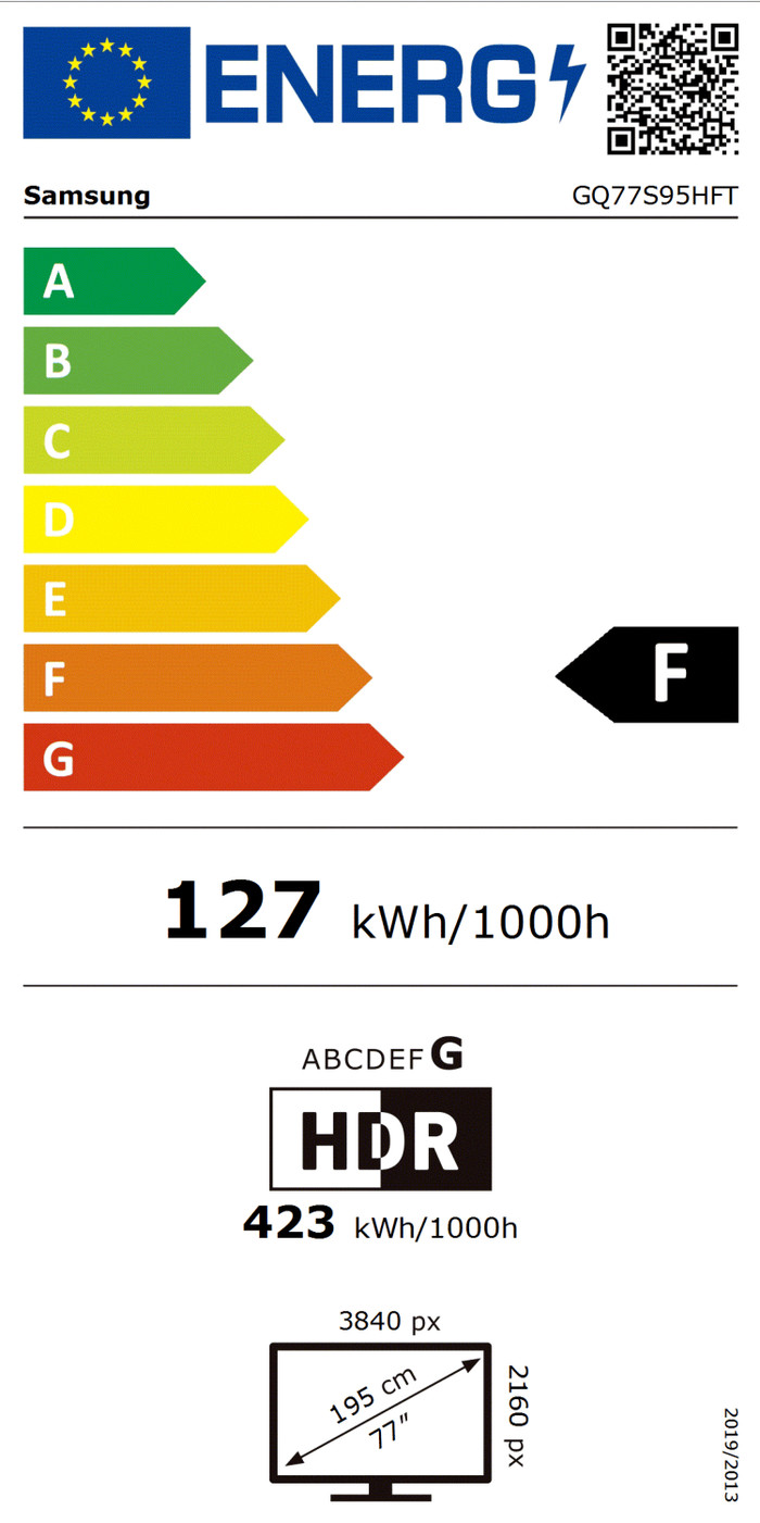 Samsung 77 Zoll OLED S95H 4K (2026) energielabel