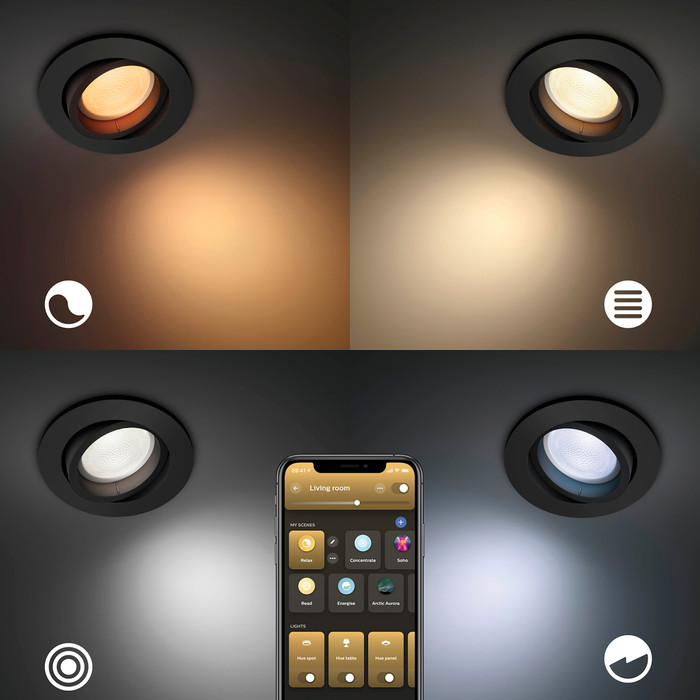 Philips Hue Centura Recessed Spot Light White and Color Round Black 3-pack