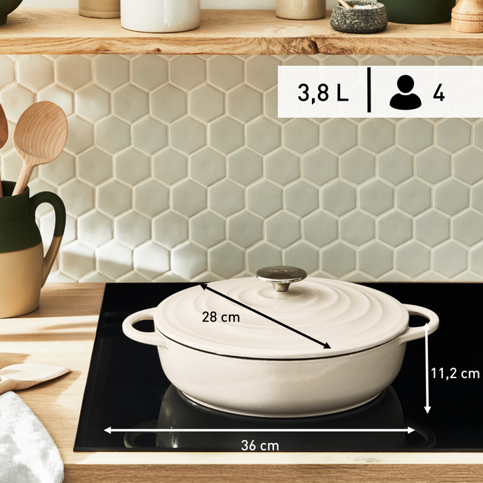 Tefal LOV niedriger Bräter 28 cm Beige produkt in gebrauch