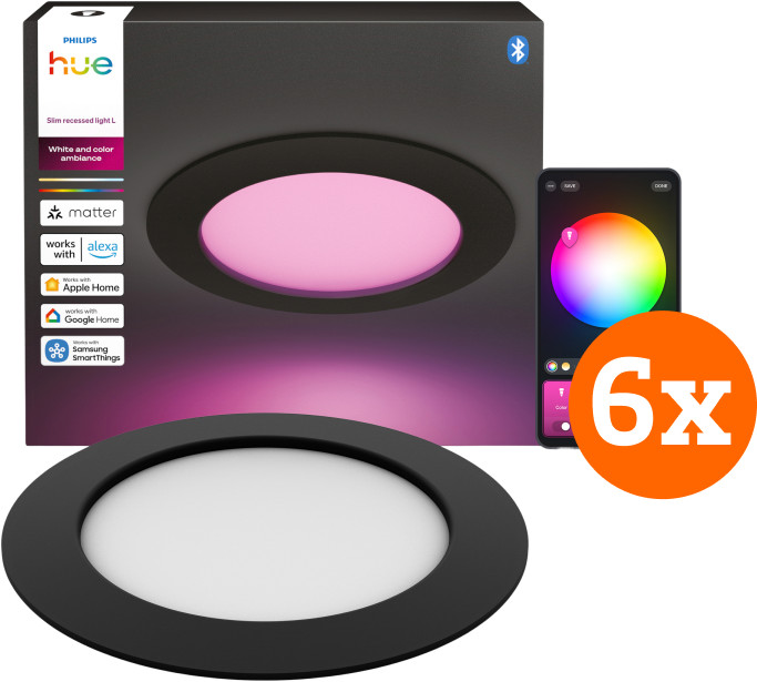 Philips Hue Einbaustrahler Slim 6er-Pack - White & Color - 170 mm - Schwarz Main Image