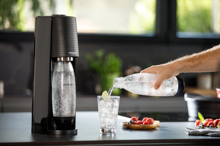 SodaStream TERRA Black + Plastic Bottles 1L 2-pack product in use