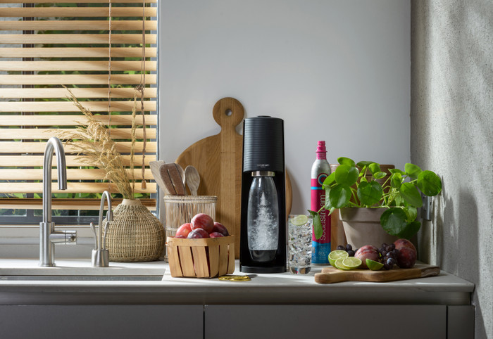 SodaStream TERRA Black + Plastic Bottles 1L 2-pack product in use