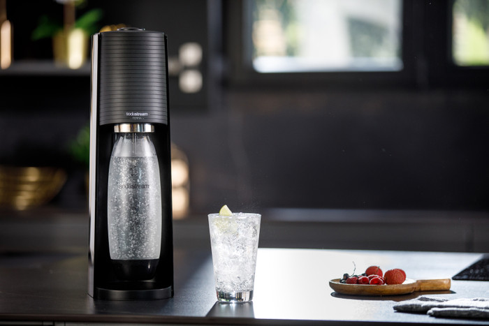SodaStream TERRA Black + Plastic Bottles 1L 2-pack product in use