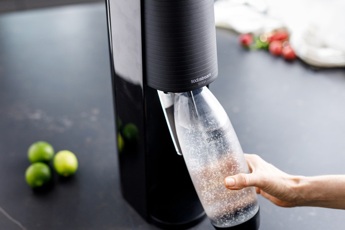 SodaStream TERRA Black + Plastic Bottles 1L 2-pack product in use