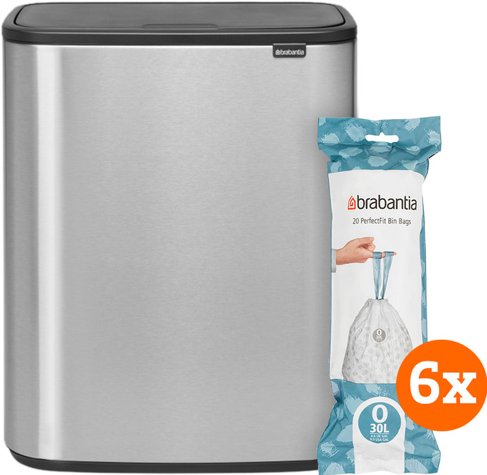 Brabantia Bo Touch Bin 2x 30L Steel Fingerprint Proof + Trash Bags (120 units) Main Image