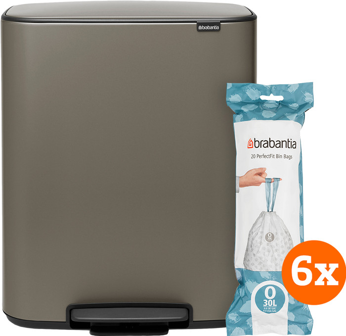 Brabantia Bo Pedal Bin 2x 30L Platinum + Trash Bags (120 units) Main Image