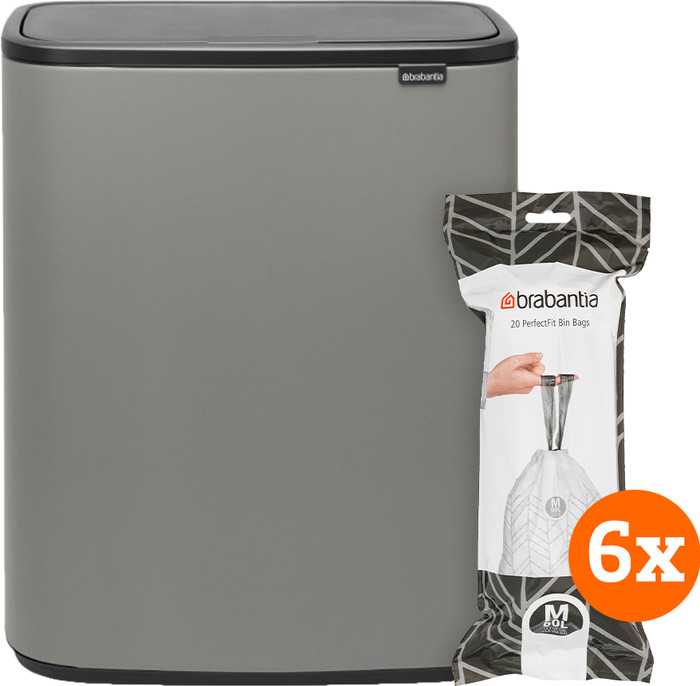 Brabantia Bo Touch Bin 60L Mineral Concrete Gray + Trash Bags (120 units) Main Image