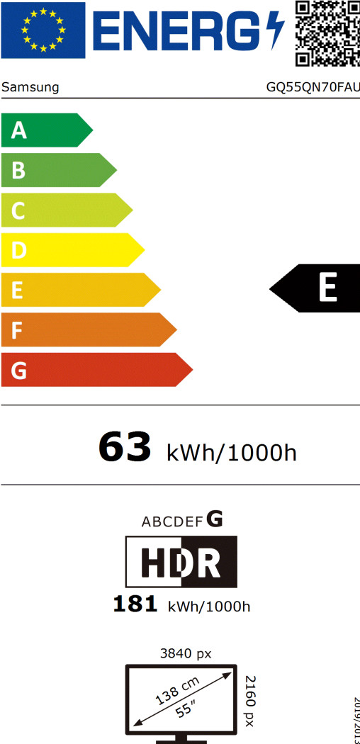 Samsung 55 Zoll Neo QLED QN70F 4K (2025) energielabel