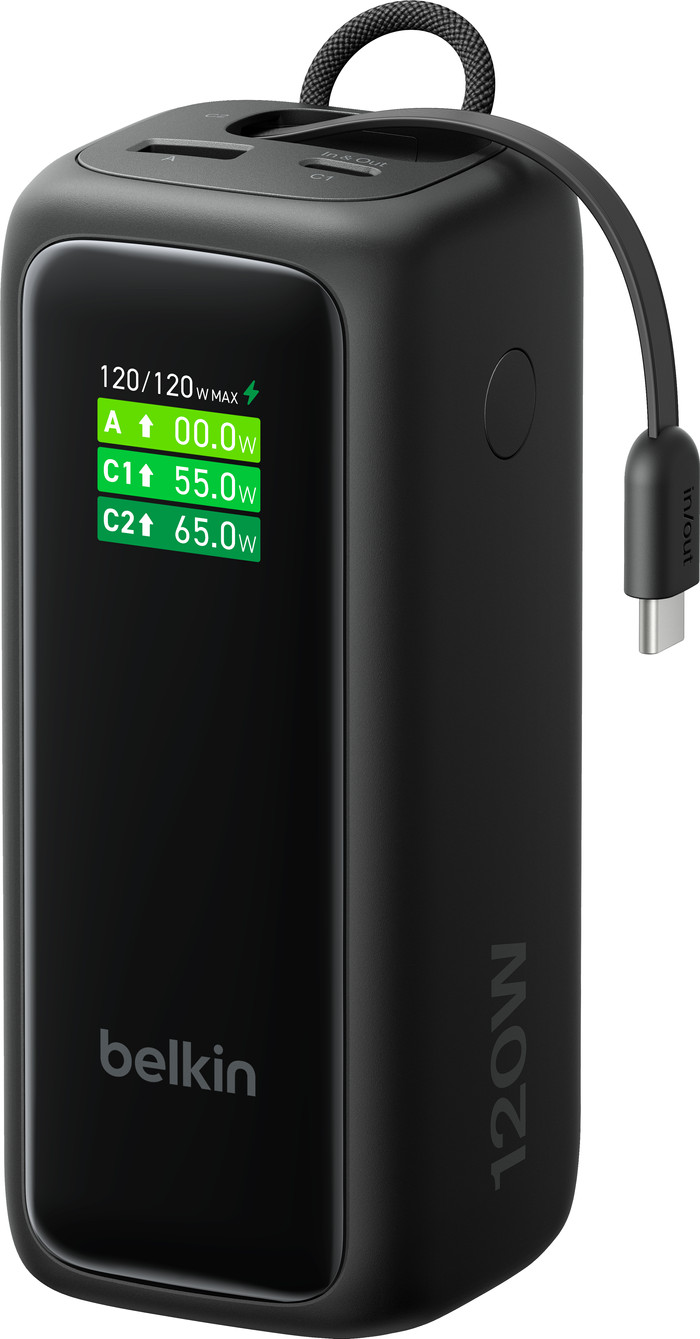Belkin Powerbank 22.000 mAh mit Schnellladefunktion 120 Watt Schwarz vorne