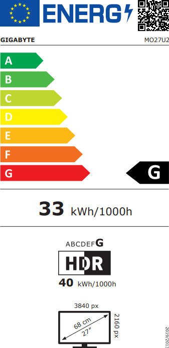 GIGABYTE MO27U2 QD-OLED energielabel