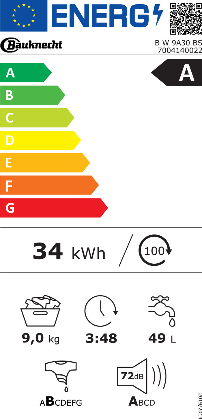 Bauknecht B W 9A30 BS energielabel
