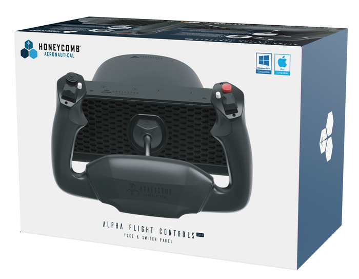 Honeycomb Alpha Flight Controls Lite Yoke und Switch Panel PC und Mac verpackung