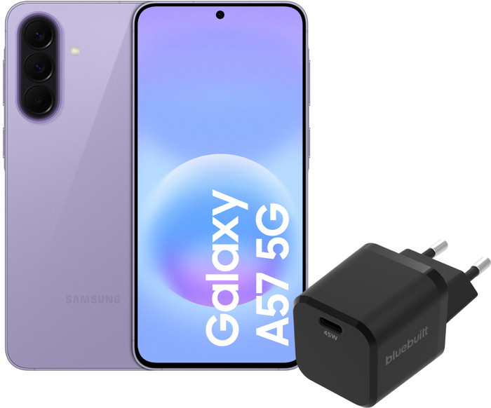 Samsung Galaxy A57 128GB Lila 5G + BlueBuilt Ladegerät mit USB-C-Anschluss 45 W Schwarz Main Image