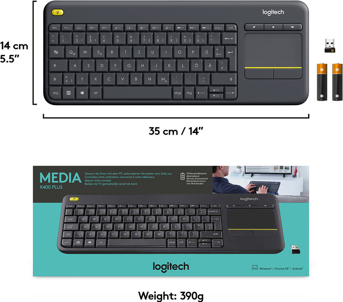 Logitech K400 Plus Wireless Touch Schwarz QWERTZ visueller lieferant