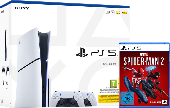PlayStation 5 Slim mit Laufwerk + Spider-Man 2 + Zusätzlicher Controller Weiß Main Image