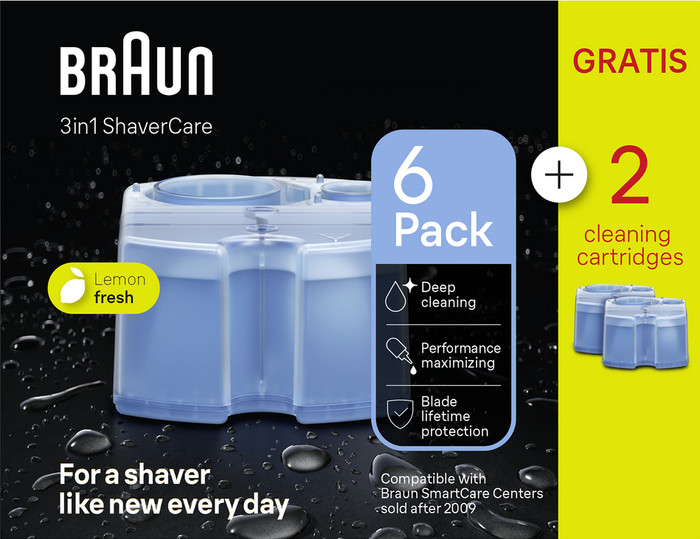 Braun 3-in-1 ShaverCare Refill Cartridges - 6+2 Pieces packaging