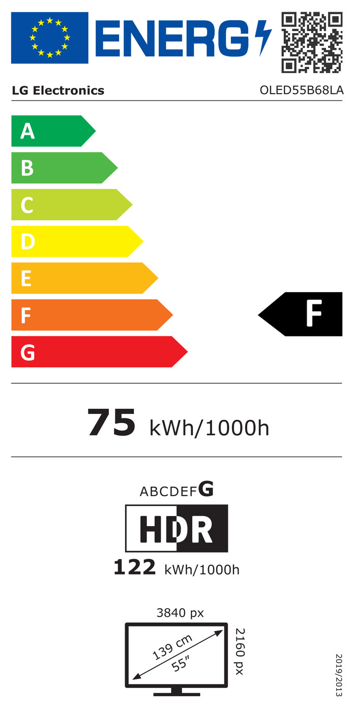 LG 55 Zoll OLED B68 4K (2026) energielabel