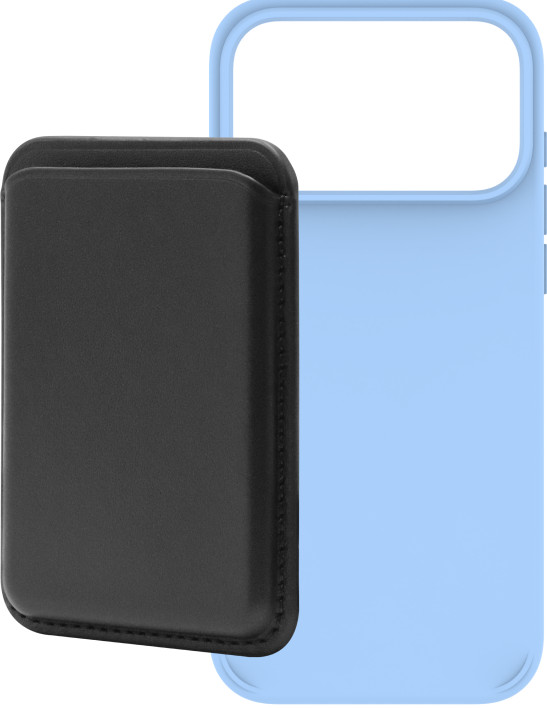 BlueBuilt MagSafe Hülle iPhone 18 Pro Max Hellblau + Kartenhalter Leder Schwarz Main Image