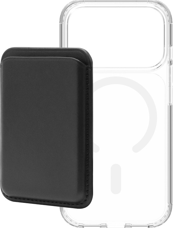 BlueBuilt MagSafe Hülle iPhone 18 Pro Transparent + Kartenhalter Leder Schwarz Main Image