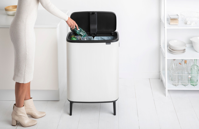 Brabantia Bo Touch Bin Hi Trash Can 2x 30L White product in use