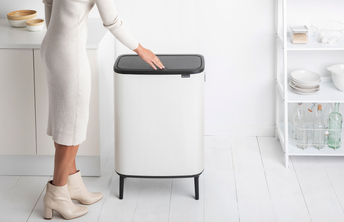 Brabantia Bo Touch Bin Hi Trash Can 2x 30L White product in use