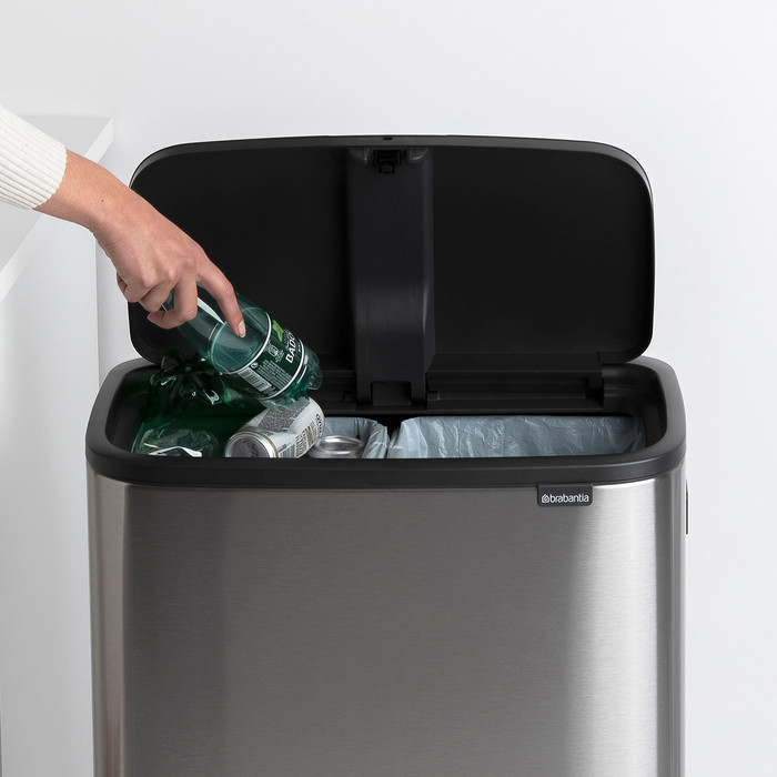 Brabantia Bo Touch Bin Hi Trash Can 2x 30L Matte Steel Fingerprint Proof product in use