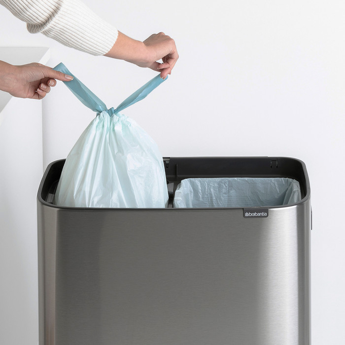 Brabantia Bo Touch Bin Hi Trash Can 2x 30L Matte Steel Fingerprint Proof product in use