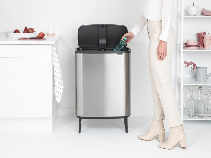 Brabantia Bo Touch Bin Hi Trash Can 2x 30L Matte Steel Fingerprint Proof product in use