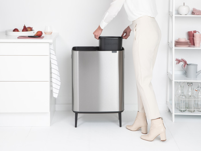 Brabantia Bo Touch Bin Hi Trash Can 2x 30L Matte Steel Fingerprint Proof product in use