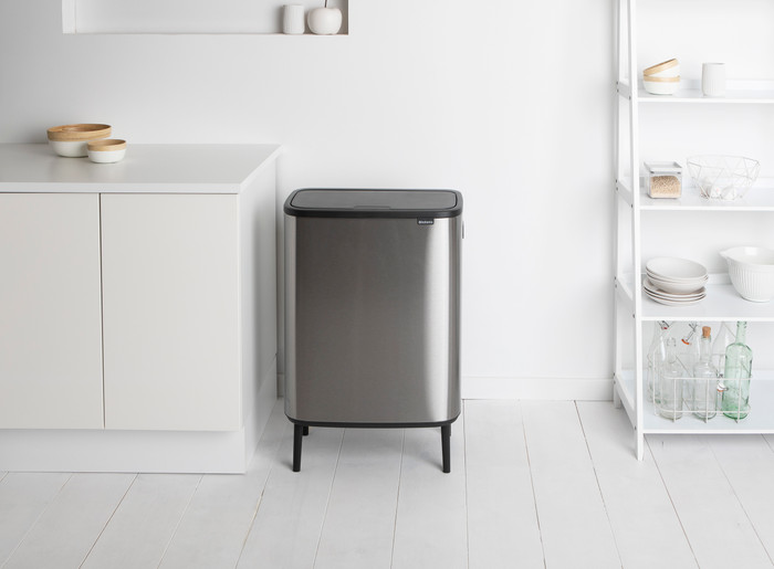 Brabantia Bo Touch Bin Hi Trash Can 2x 30L Matte Steel Fingerprint Proof product in use