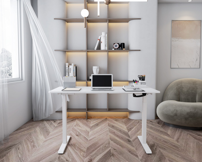 Euroseats Sitz-Steh-Schreibtisch mit Handkurbel 120 x 80 Weiß/Weiß