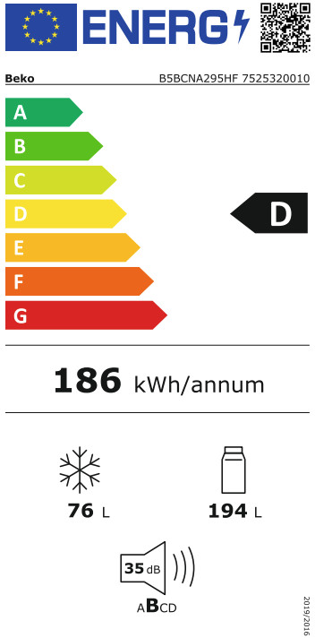 Beko B5BCNA295HF HarvestFresh energy label