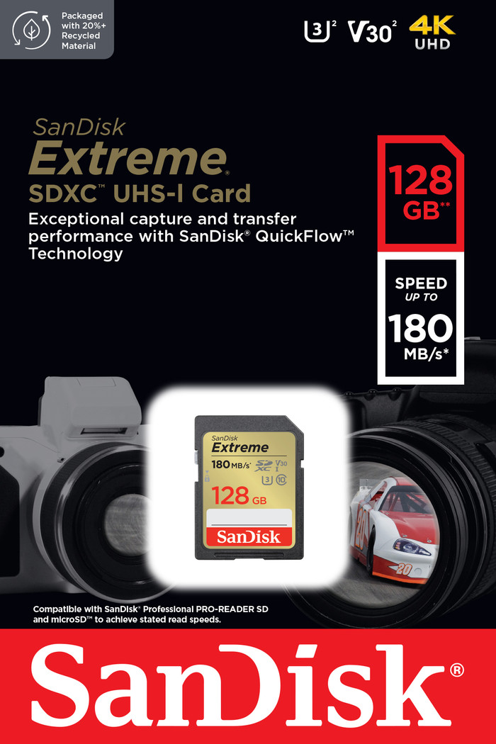 SanDisk SDXC Extreme 128GB 90MB/s packaging