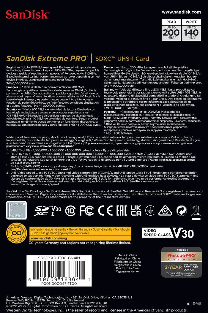 SanDisk SDXC Extreme Pro 1TB 140 MB/s null