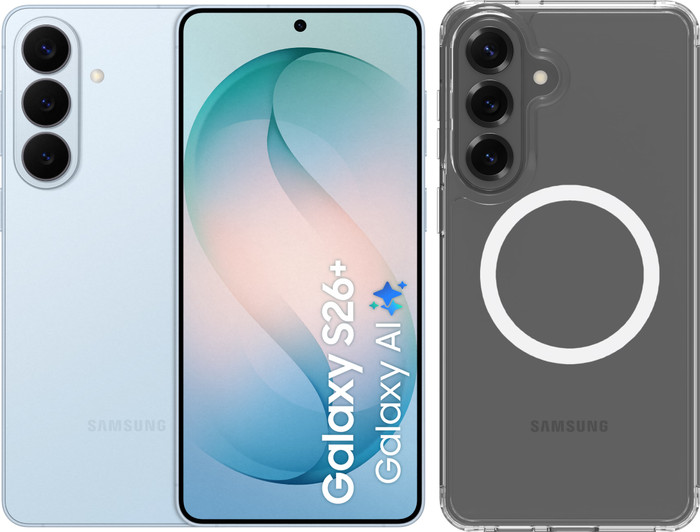 Samsung Galaxy S26 Plus 256GB Light Blue 5G + BlueBuilt Back Cover with Magnet Transparent Main Image