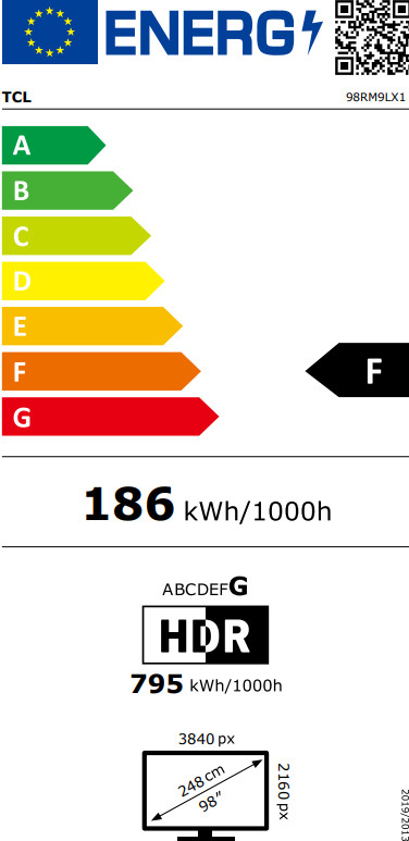 TCL RGB Mini-LED 98 Zoll RM9L (2026) energielabel