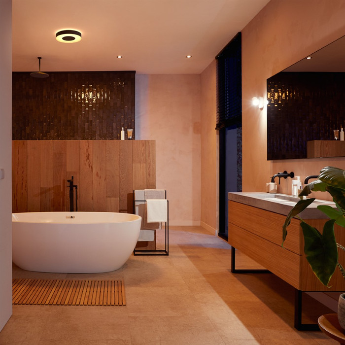 Philips Hue Xamento Bathroom Ceiling Lamp - White and Colored Light - Black - 38cm product in use