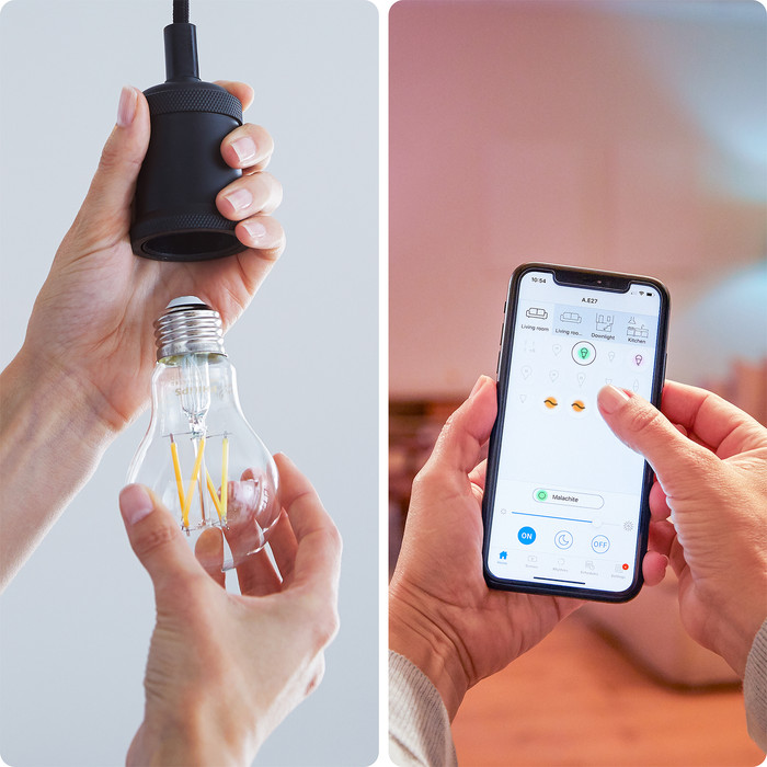 WiZ Smart Filamentlampe Standard Gold - Warmes bis kaltweißes Licht - E27 produkt in gebrauch