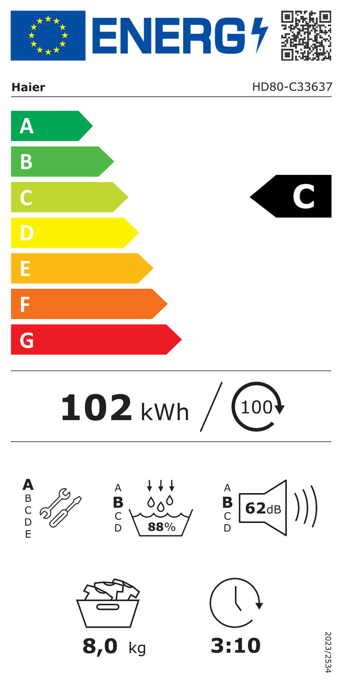 Haier HW80-BP1426637T + Haier HD80-C33637 energielabel